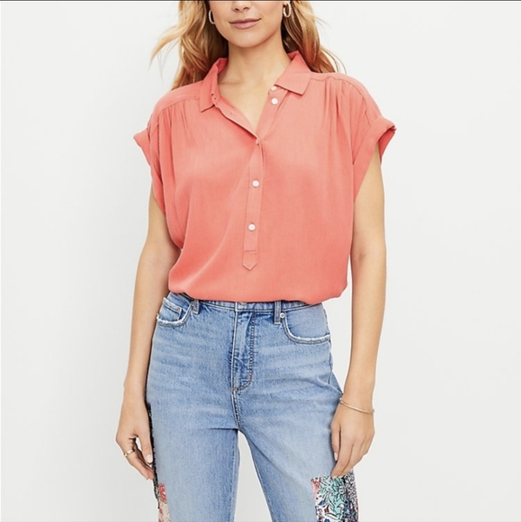 LOFT Tops - Loft Dolman Henley Coral Top Sz XXL
